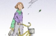Les mains sur le guidon, la tête en avant